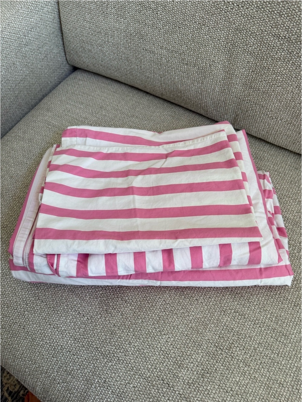 Hanna Home Pink White Stripe Twin Sheet Set Fitted Flat Pillowcase Cotton